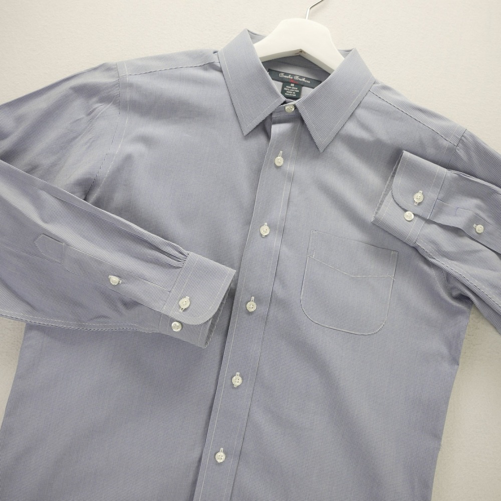 Brooks Brothers 346 Mens Blue Houndstooth Non-Iron Cotton Dress Shirt Size 18